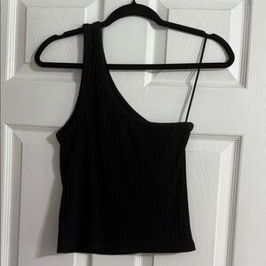 American Eagle Outfitters Black Asymmetrical Ribbed Tank